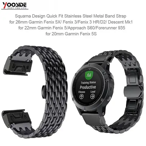 Metal de Aço Pulseira para Garmin Squama Design Inoxidável Ajuste Rápido Substituição Relógio Banda Fenix 5x – 5 5s 26mm 22mm 20mm