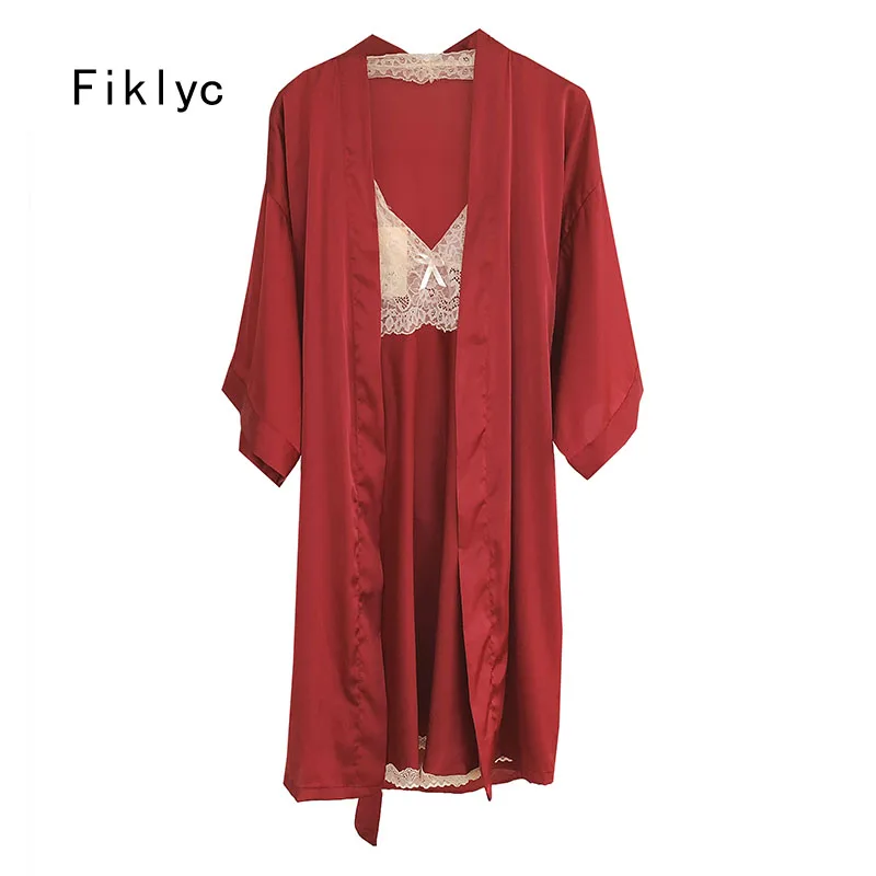 Нижнее белье Fiklyc ночная рубашка с открытой спиной + банный халат длинными