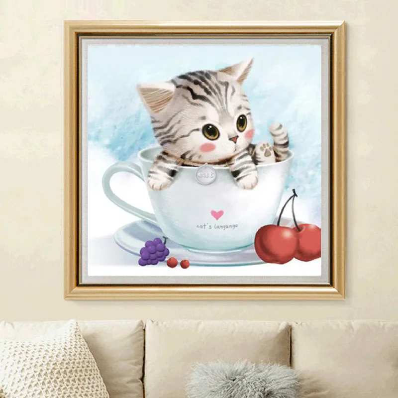 5D Diamond Painting Girls Tea Party with a Cat Kit