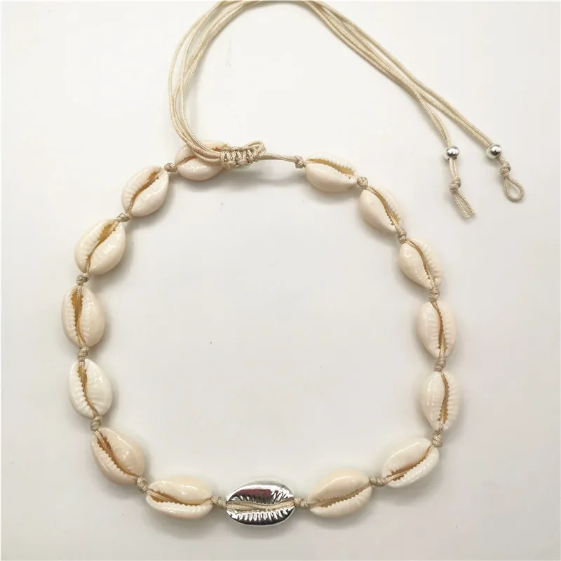 silver color necklac Золотого цвета, металлическая раковина Каури, колье, ожерелье для женщин, натуральная раковина, ожерелье из бисера, цепочка, Массивное колье, модное ювелирное изделие - Окраска металла: silver color necklac