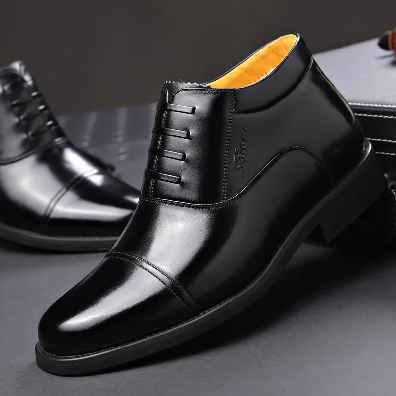 

Winter men's fur wool cotton shoes leather shoes commercial large size men's shoes formal shoes39-46
