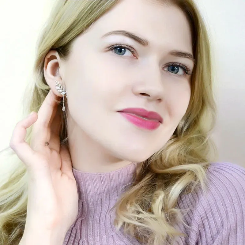 Rinntin 100% Sterling Silver Leaf Silver Color Stud Earring AAA Cubic Zircon Asymmetry Butterfly Female Jewelry for Women TSE06 Fine Jewelry