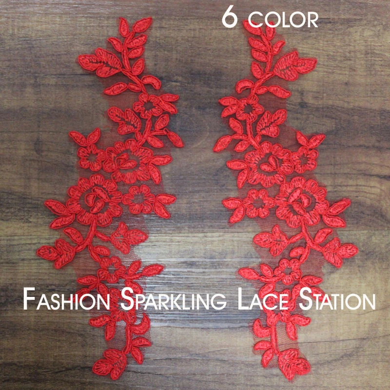 A pair of black red off white lace collar applique sew on cotton lace motif patch