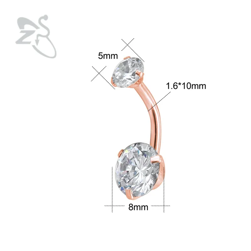 ZS 8 шт./партия пупок пупка кольцо сердце кристалл драгоценный камень розовое золото пирсинг Omblig пупок для пирсинга, из нержавеющей стали пирсинг Nombril