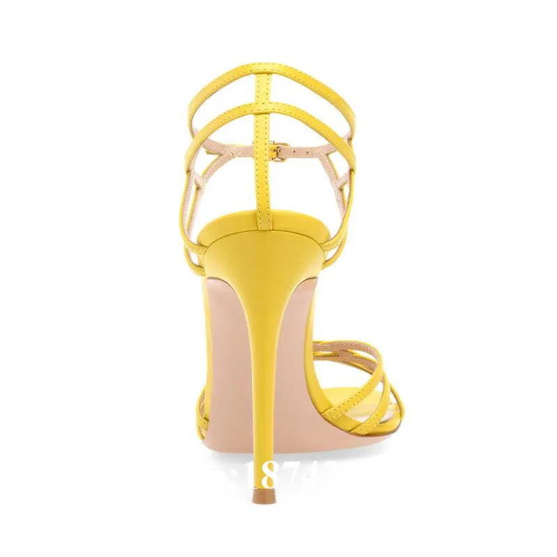 

2019 Summer Hottest Yellow And Black Colors Fashion Sexy Thin High Heel And Open Toe Buckle Strap Women Sandals Shoes