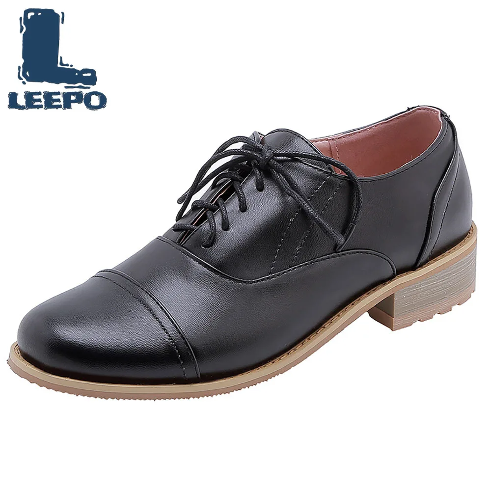 

LEEPO Brogue Shoes for Women Vintage Oxfords Shoes Ladies Apring Retro Large Size Lace-Up Flat Oxfords Female Black Soft Brogue