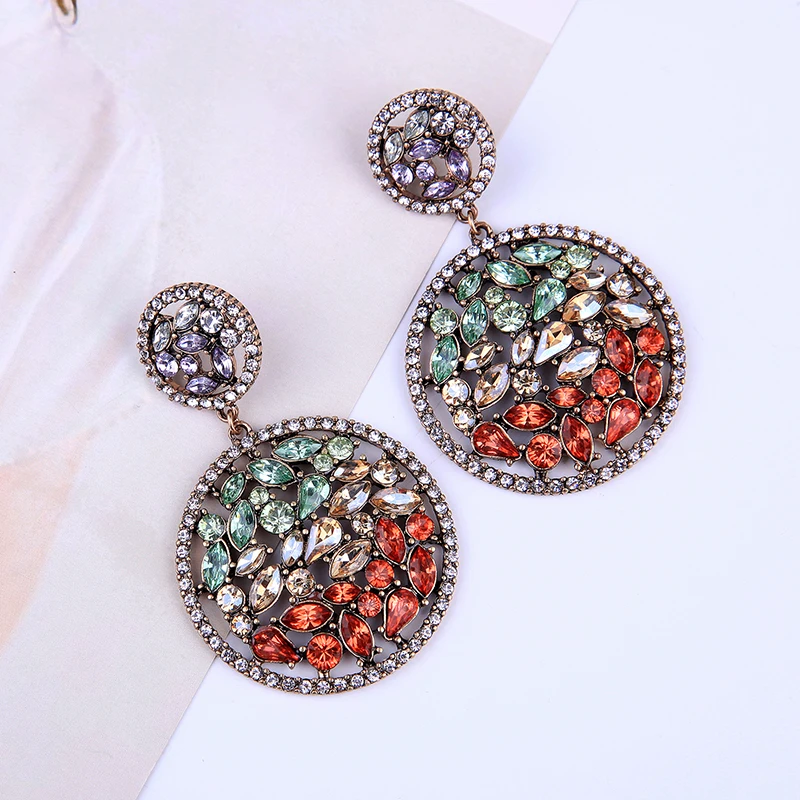 

Fashion Jewelry Hollowed Alloy Water Drop Colorful Crystals Imitation Pearl Drop Earrings Wholesale Price Women Earrings