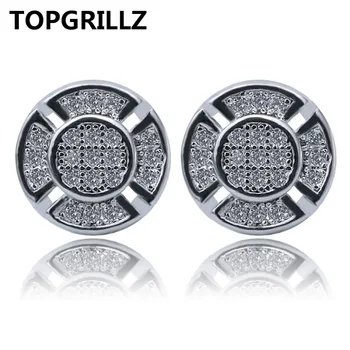 

TOPGRILLZ Hip Hop Gold Silver Color Iced Out Cubic Zircon Rund Stud Earring Men Jewelry Gifts With Screw Back Buckle