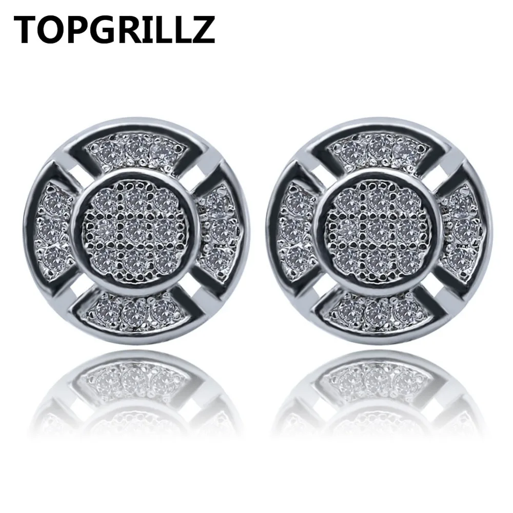 Серьги-гвоздики TOPGRILLZ мужские с фианитом украшение в стиле хип-хоп цвета золото и