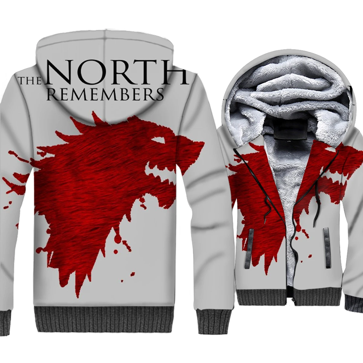 

Game of Thrones 3D Print Hoodie Men The North Remembers House Stark Sweatshirt Winter Thick Fleece Warm Zip up Coat Wolf Jacket