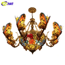 FUMAT Stained Glass Chandelier Creative Art Glass Butterfly Lamps Living Room Hotel Club Lights European style LED Chandeliers