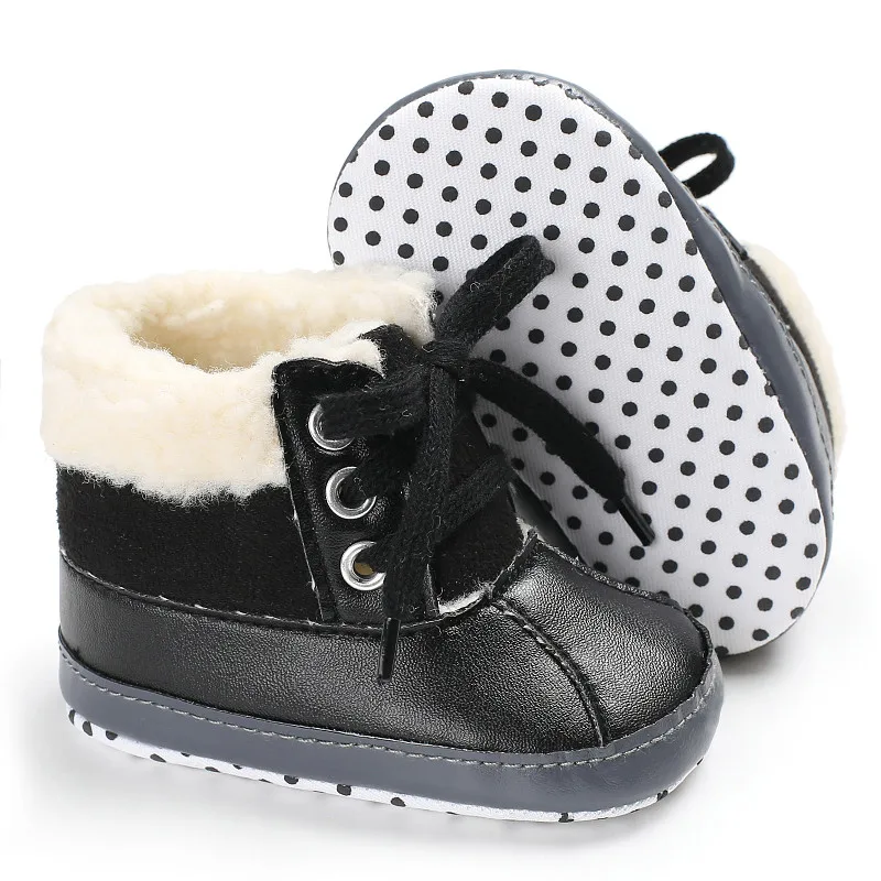 Зимние ботинки унисекс для новорожденных; кожаные ботинки для маленьких мальчиков; зимняя обувь для маленьких девочек; Прямая поставка; теплые зимние ботинки на меху для русской зимы - Цвет: Черный