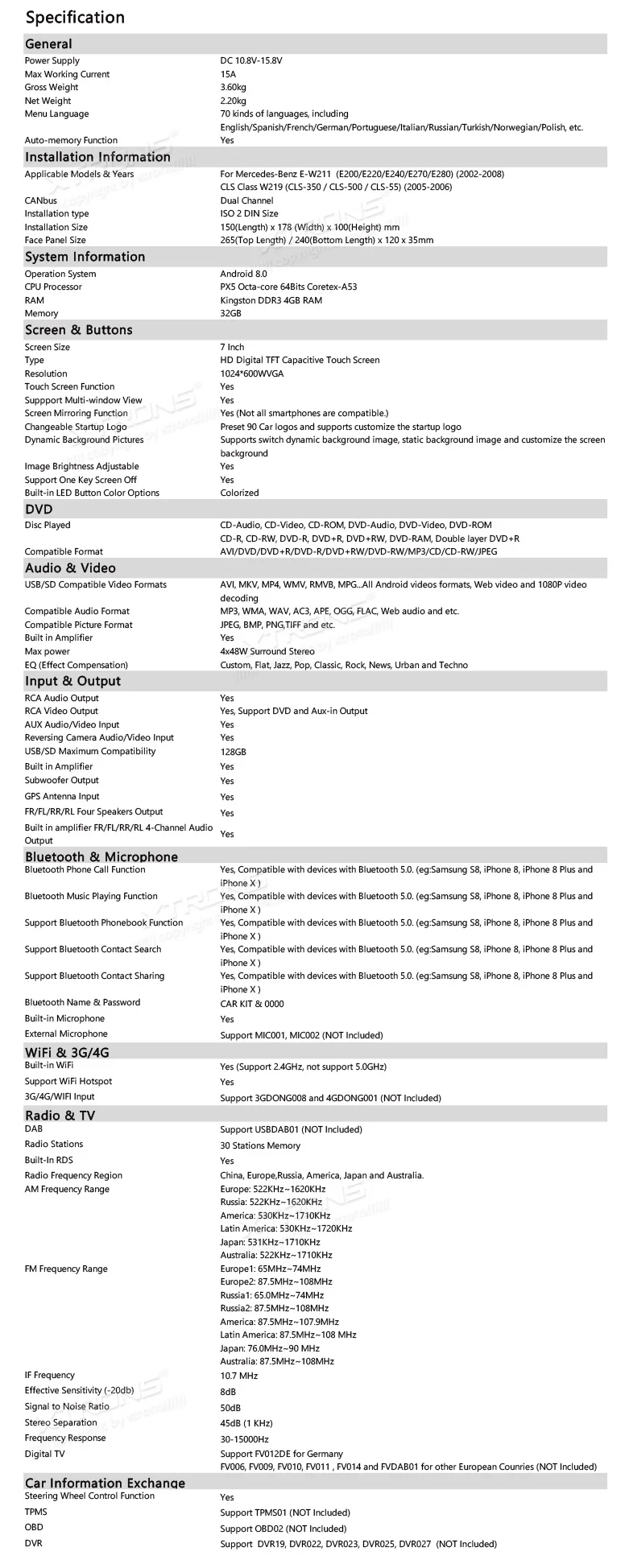 Clearance 7" Android 8.0 OS Car DVD Multimedia Navigation GPS Radio for Mercedes-Benz E-Class W211 2002-2008 (E200 E220 E240 E270 E280) 27