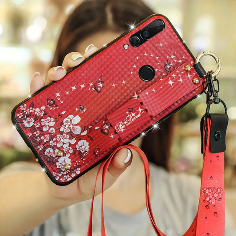 

For Huawei Honor 10 9 Lite Soft silicon Case Floral Strap stand Funda For Huawei Honor 10 Lite P Smart 2019 Jewelled Phone Cover