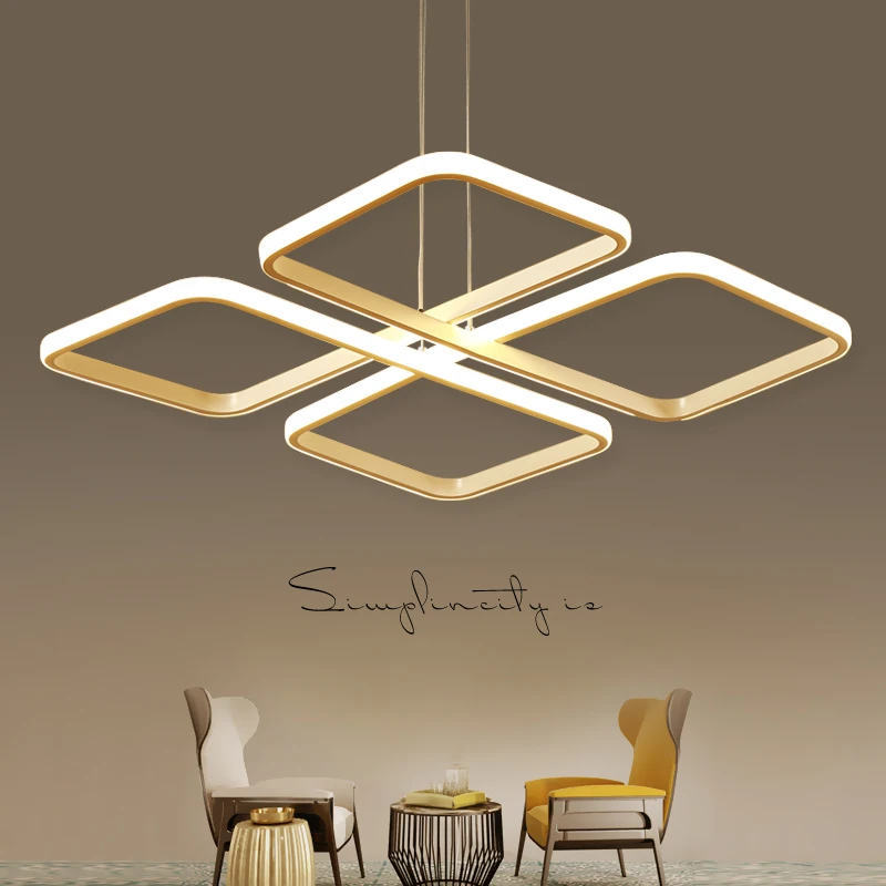 

Square lampadario moderno Modern Led Pendant Chandelier Lights For Dining Living Kitchen Room White Color Aluminum Hanging Lamp