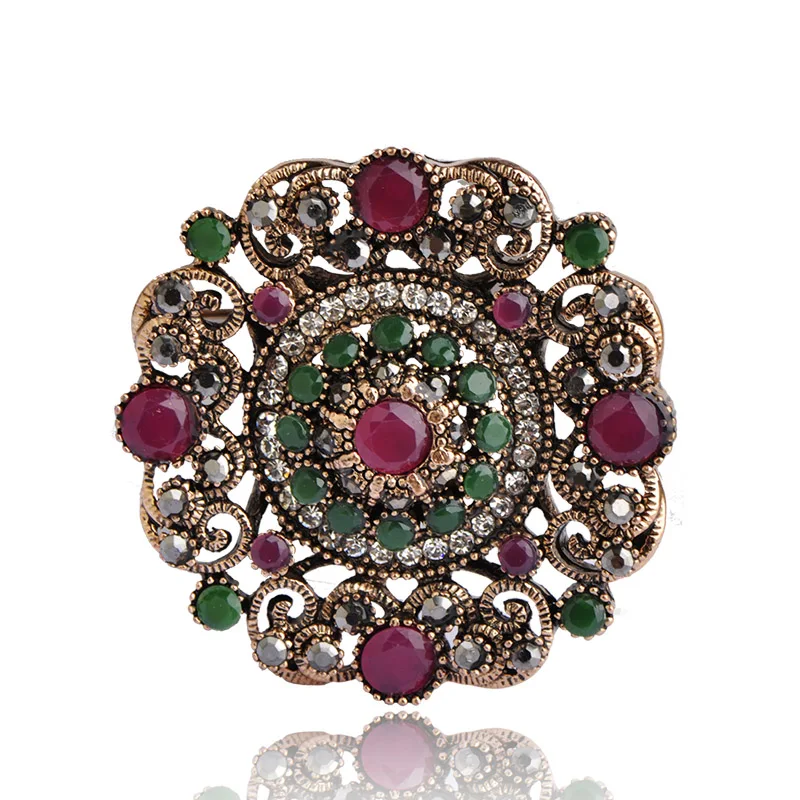 

Vintage Style Exquisite Round Brooch Flower Corsage Acrylic Crystal Anti Gold-color Hat Accessories Shoulder Decoration Jewelry