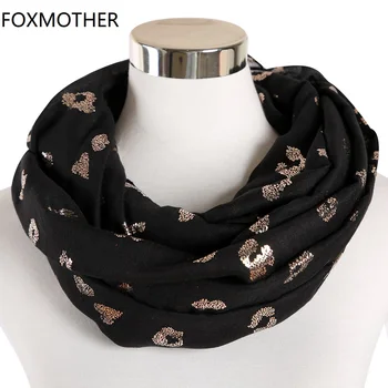 

FOXMOTHER New Autumn Winter Foil Rose Gold Leopard Wrap Scarf Ring Snood Loop Scarf Women Mother Day Gifts