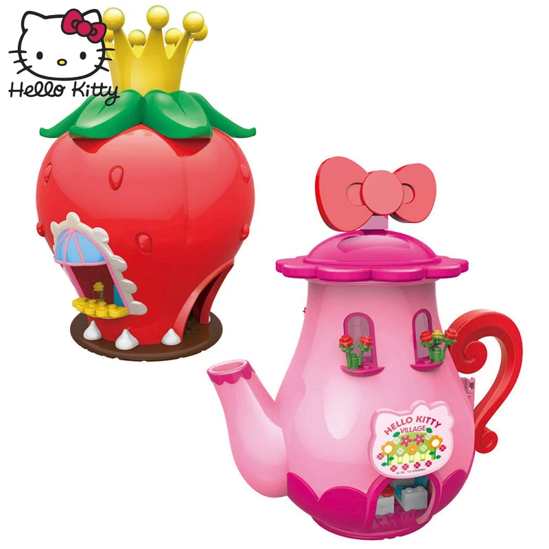 Hello kitty миниатюрный дом Монтессори детская игрушка Радуга Красочные Строительные блоки DIY парк развлечений ролевые игры сборки детей