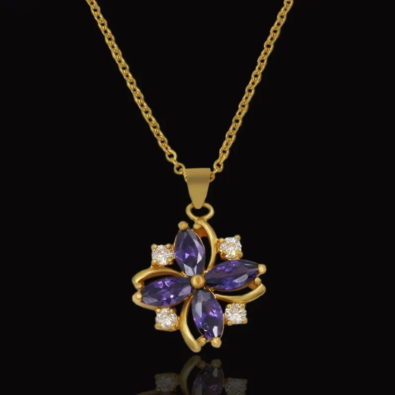 

Golden Statement Pendent High Quality Crystal Flower Necklaces Pendants For Women Gold Color Cute Pendant With Chain Colar