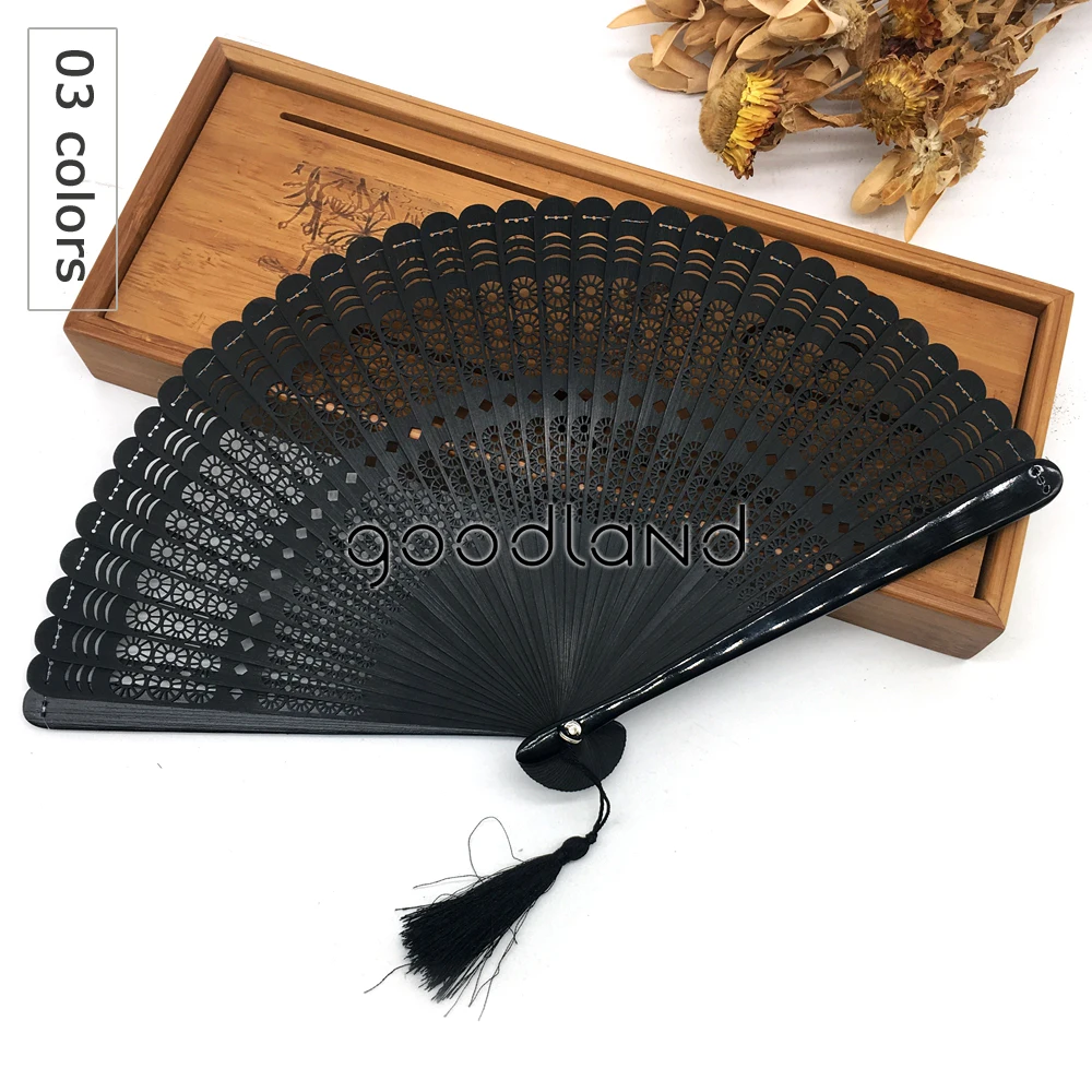  Wholesale Free Shipping 50pcs Black Full Bamboo Round Geomitric Pattern Chinese Hand Fan Wedding In - 32846343956