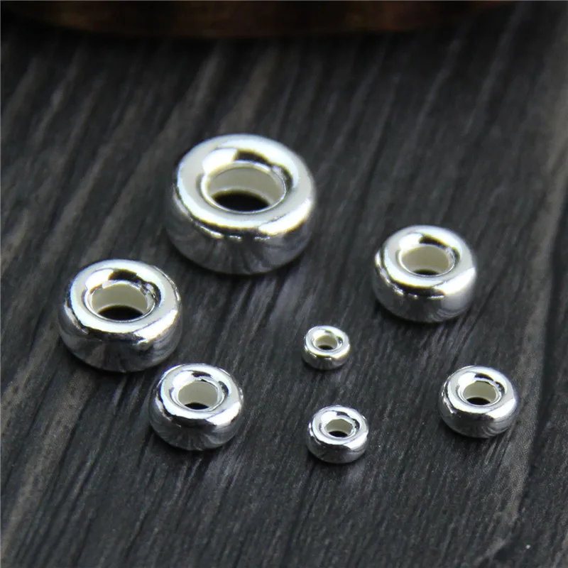 

1Pack 100% 925 Sterling Silver Wheel Spacer Beads 3-10mm Big Hole Flat Round Bracelets Charm Beads DIY Jewelry Making Findings