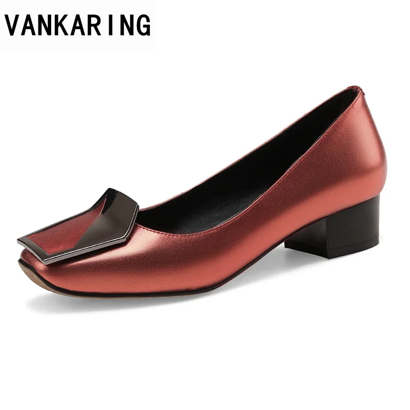 

VANKARING genuine leather women pumps new fashion med heels round toe shoes woman dress party casual office ladies pumps shoes