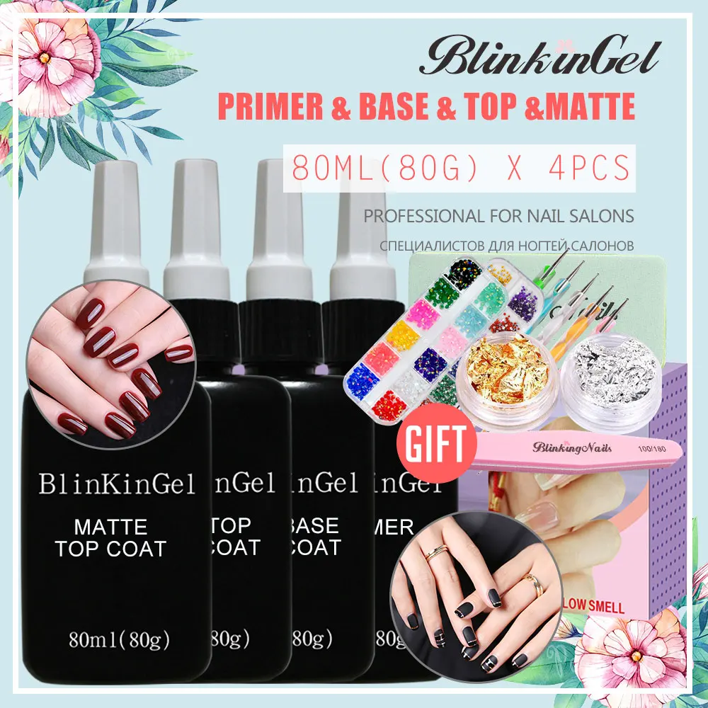 

BlinkinGel Nail Gel Lak Base and Top Primer for Nail LED Gel Polish UV Gel Nail Polish with Matte Top Coat All for Manicure Tool