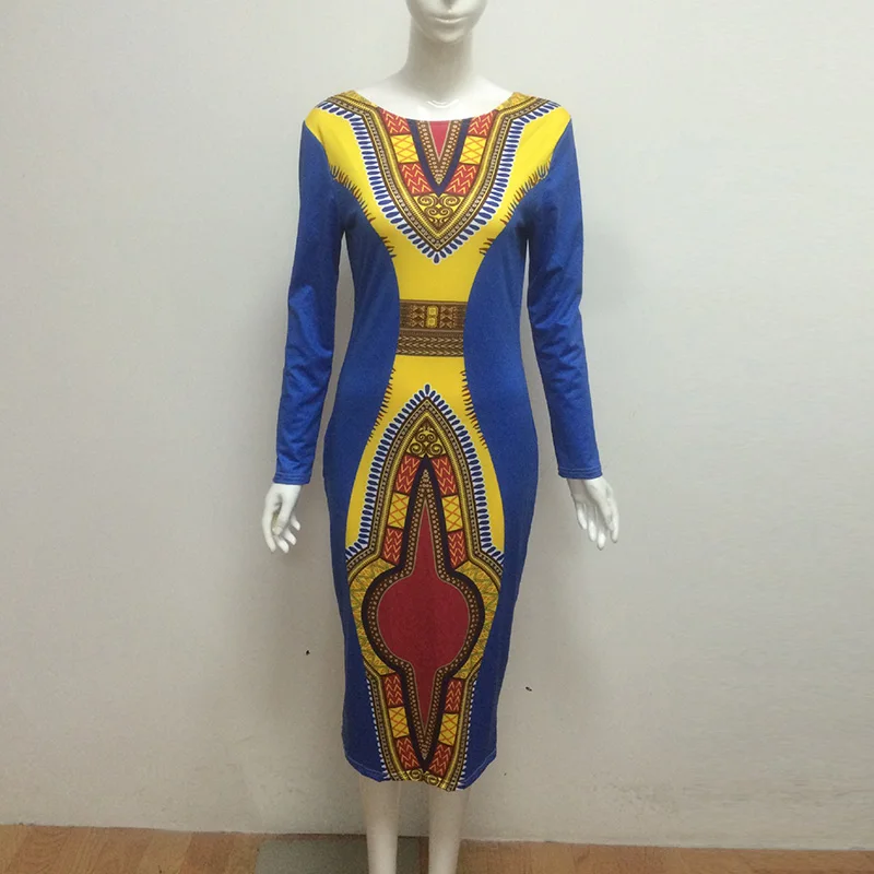 Kostlich Autumn Dress Women 2017 African Tribes Retro Print Dress O-Neck Long Sleeve Womens Clothing Vintage Bodycon Dresses (2)