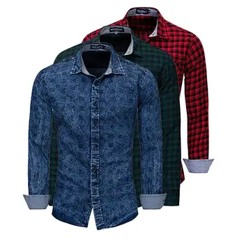 

Men 100% Cotton Long Sleeve Slim Fit Plaid Checkered Button Down Tops Shirs Shirts For Men Shirt Long Sleeve