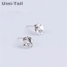 Uini-Tail Горячая новинка 925 Стерлинговое Серебро витые треугольные геометрические серьги корейская модная тенденция милые гипоаллергенныые серьги