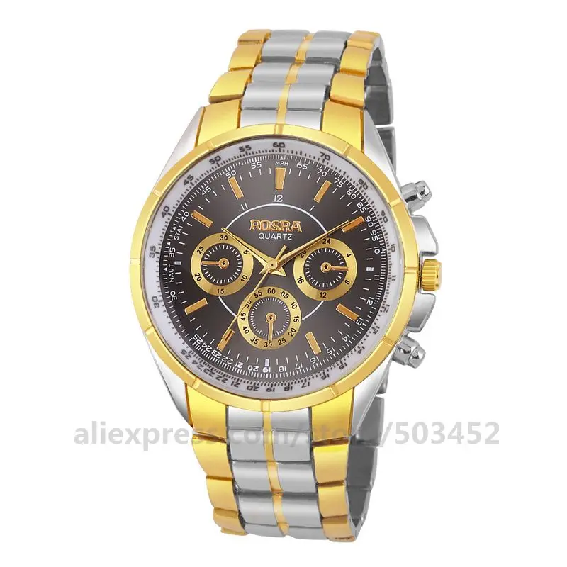100 шт/лот ROSRA брендовые золотые с серебряным ремешком часы для мужчин