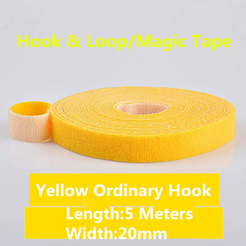 

1PCS MT002-7 Yellow Hook&loop Nylon Fastening Tape Magic Tape Strap Width 20 mm Cable Tie 5 Meters Ordinary hook Free shipping