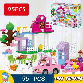 

95pcs Big Size Princess Collection Super Busy Market Figure Building Blocks Kid Gift Compatible With LagoING Duplo