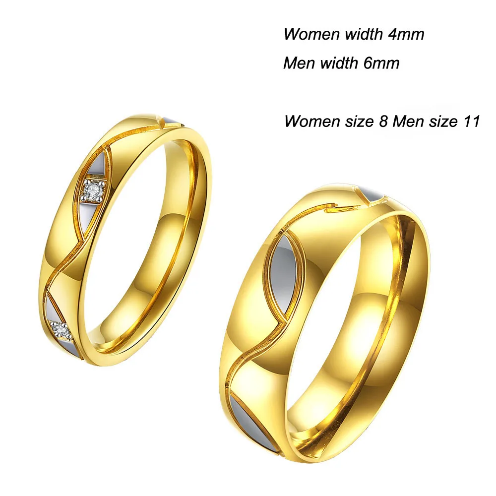 Обручальное кольцо Альянса комплект пара кольца в золоте Цвет для Для мужчин Для женщин дизайнерские кольца для пар с Cuvy полосы два тона ювелирных изделий 2 шт - Цвет основного камня: Woman8man11