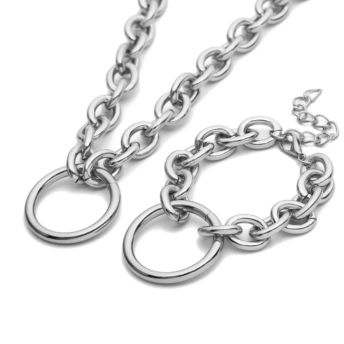 Панк стиль браслет преувеличенное металлическое ожерелье женский простой геометрический Круг Ретро цепи в стиле «готика» золотая цепочка набор N39