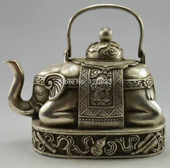 

Decorated Handwork Tibet Silver Carved Elephant Tea Pot Decoration BRASS art Decoration 100% real Tibetan Silver Brass
