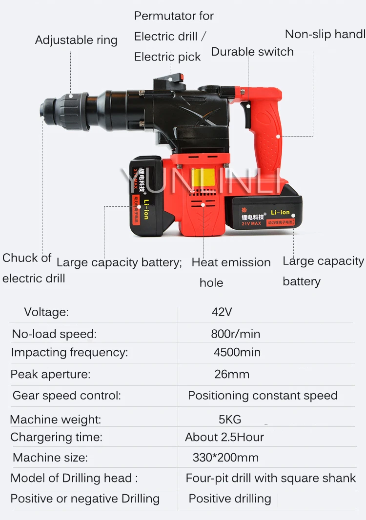 Ударная дрель высокой мощности, электрический перфоратор, сверхмощная беспроводная ударная дрель, литиевая батарея, удобный молоток 0888