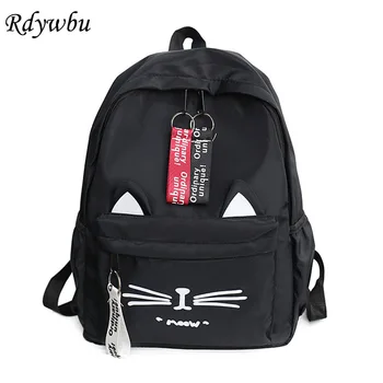 

Rdywbu Cute Cartoon Cat Printing Backpack New Letters Nylon Travel Knapsack Girls Animal Shape School Bag Rucksack Mochilas B324