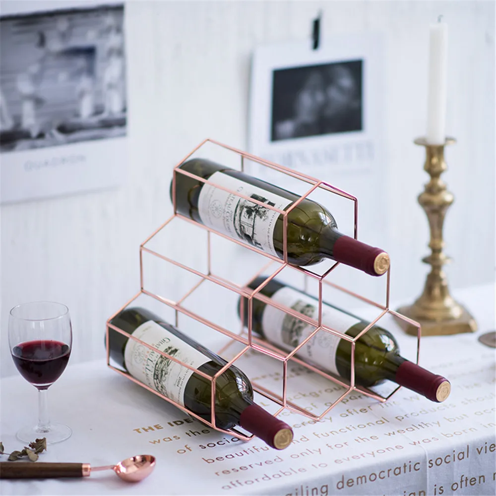 Style Metal Wine Rack Chic Rose Gold Desk Storage Basket