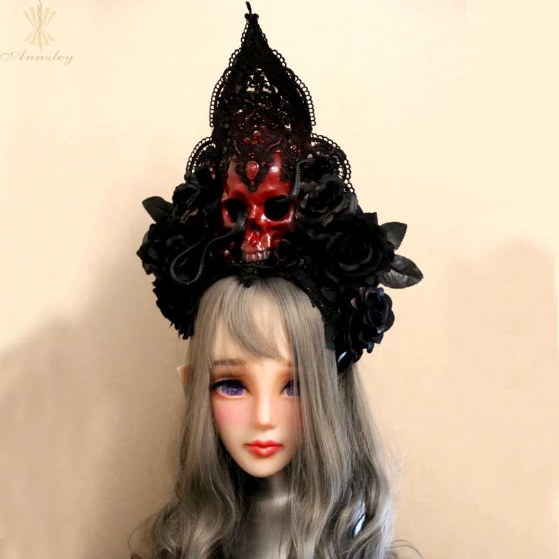 2018 Halloween Gothic Costumes Black Rose Vampire and Snake Skull Handwear Cosplay For Party (2)