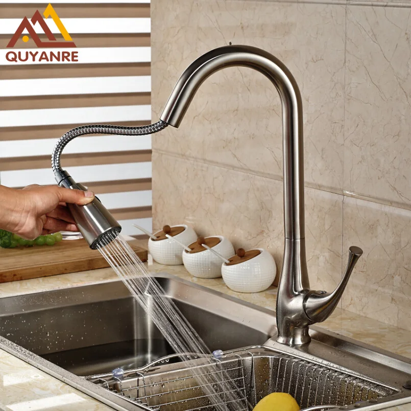 Pull Out Two Function Sprayer Head Kitchen Faucet Brushed Nickle Sink Faucet