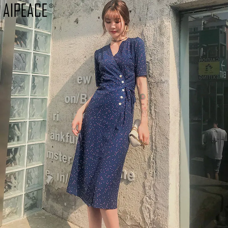 AIPEACE/летнее женское платье элегантное модное синее трапециевидной формы с
