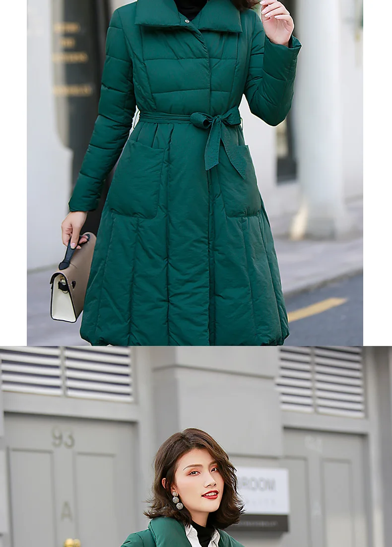 Модное осенне-зимнее пальто для женщин, верхняя одежда с большими карманами,, Длинная тонкая Толстая хлопковая трапециевидная Женская куртка, парка с поясом CM839