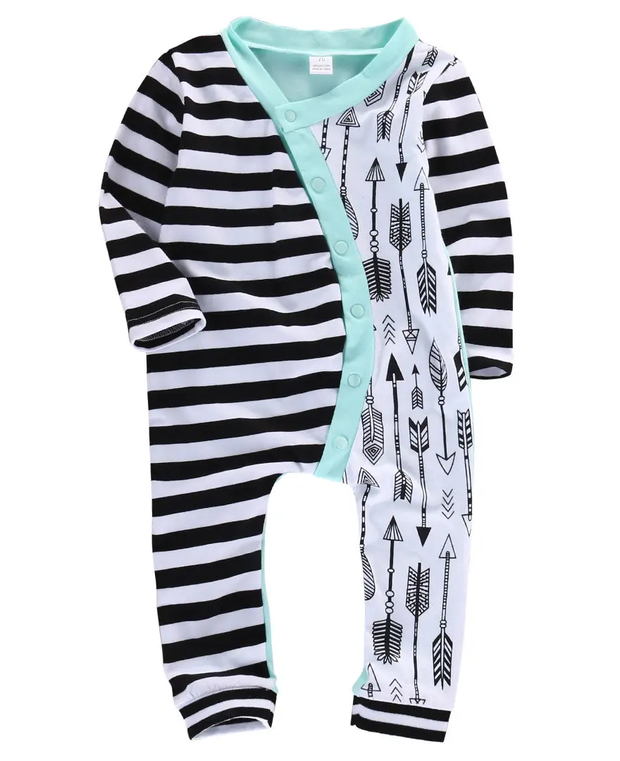 Pudcoco Newborn Baby Sleepwear Striped Arrows Print Buttons Up Sleepers Long Sleeve Sleep and