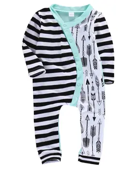 

Pudcoco Newborn Baby Sleepwear Striped Arrows Print Buttons Up Sleepers Long Sleeve Sleep and Play Suit Unisex