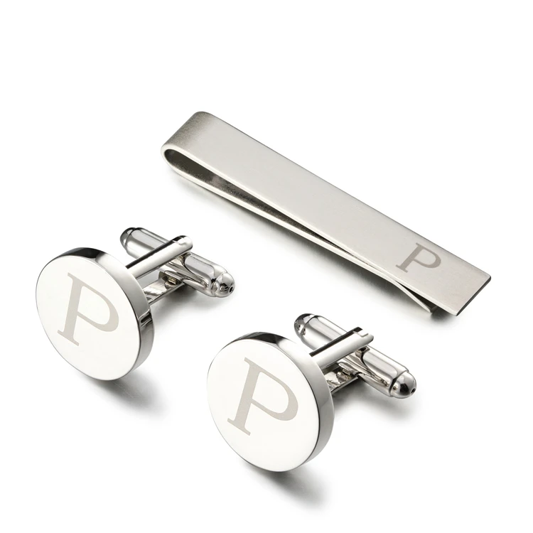 LEPTON Alphabet Cufflinks & Tie Clip Set for Men - Elegant Wedding & Business Accessory