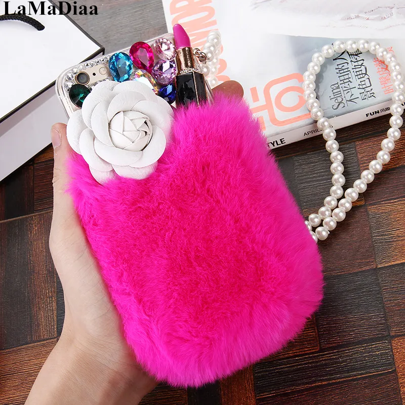 

Rabbit Hair Phone Case For Samsung Galaxy J5 J4 J6 J7 J8 2018 A6 A8 A7 A5 A3 Rhinestone Fur Fluffy Cases Accessories Capinhas