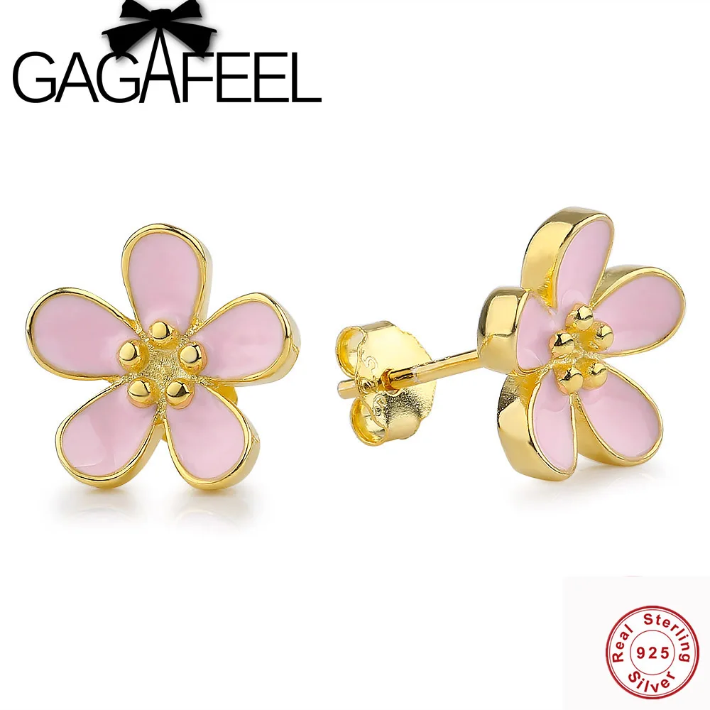 

GAGAFEEL Romantic 925 Sterling Silver Cherry Blossom Stud Earrings Pink White Flower Enamel Earrings for Women Jewelry