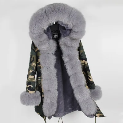 Новое пальто натуральный мех Съемный воротник из натурального меха лисы Подклад из натурального меха кролика Зимнее длинное женское пальто - Цвет: color 7