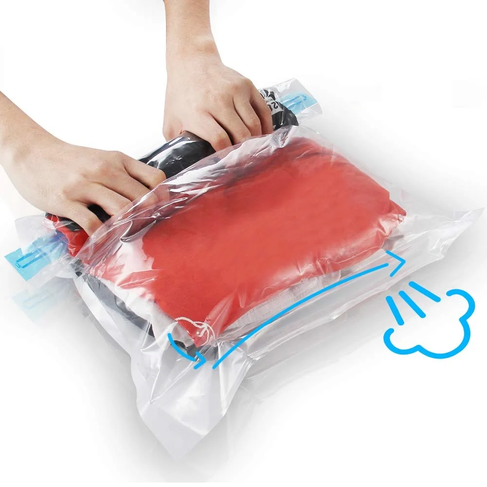 

1 pc Hand Rolling Compression Vacuum Bag Border Foldable Compressed Home Clothes Plastic Storage Bag Space Saving Seal Bags